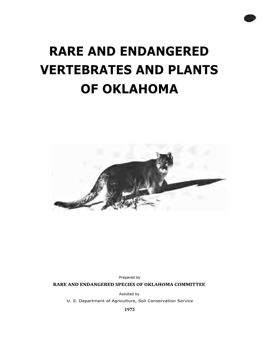 Rare and Endangered Vertebrates and Plants of Oklahoma