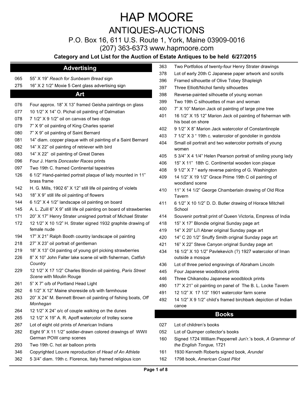 Complete Auction Listing