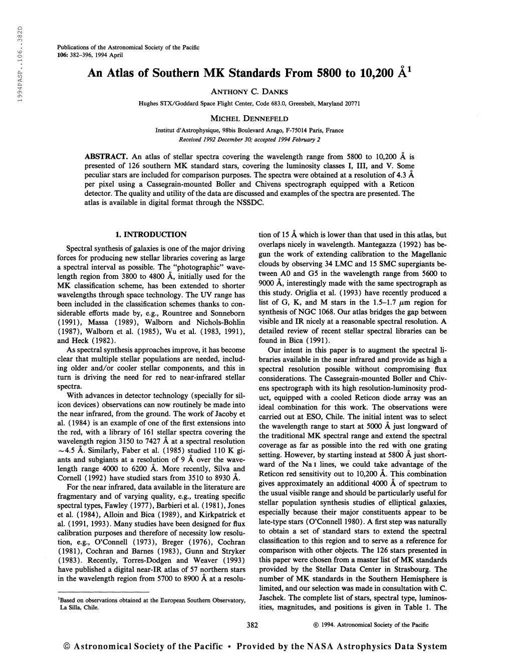 Publications of the Astronomical Society of the Pacific 106: 382-396, 1994 April