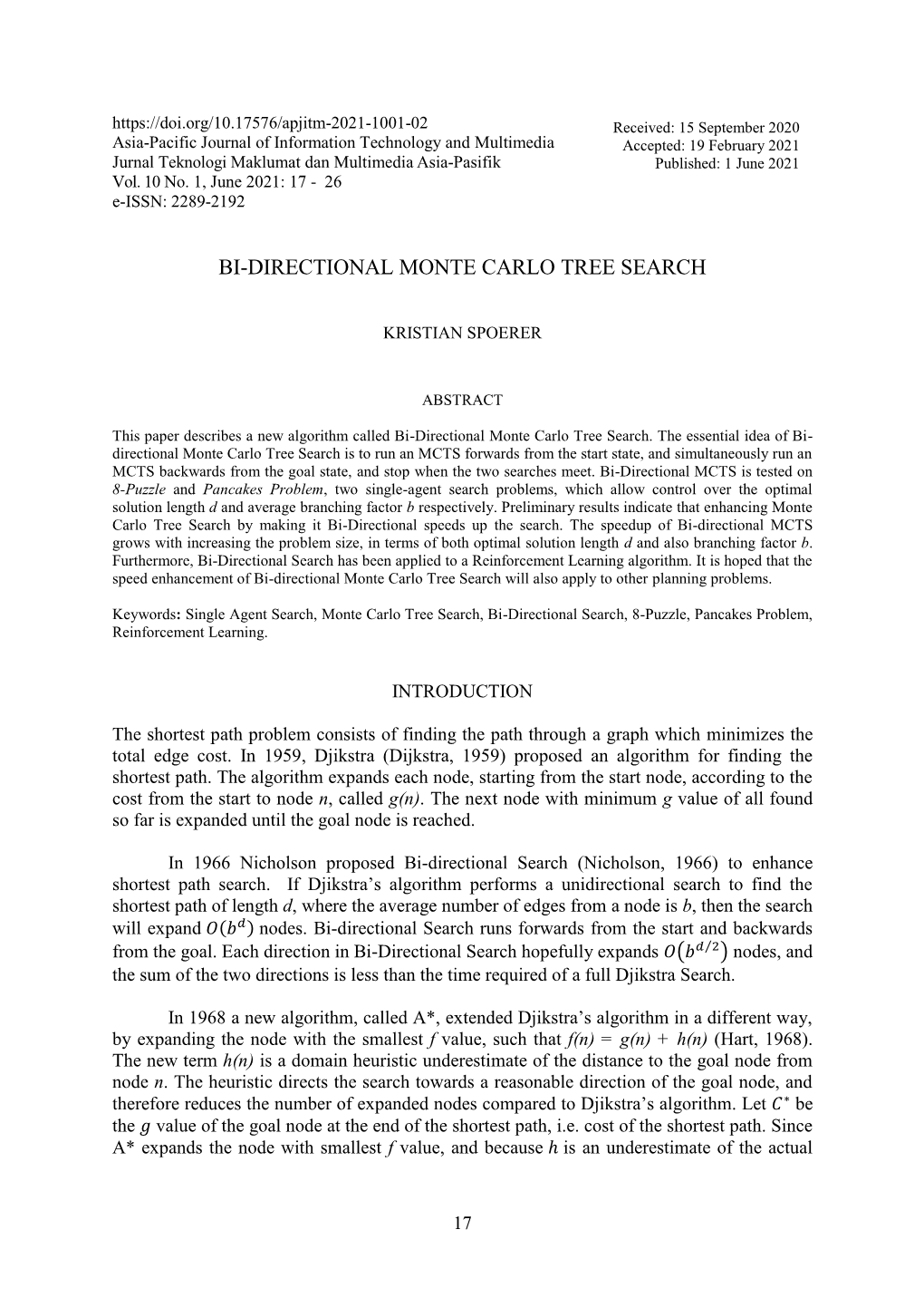 Bi-Directional Monte Carlo Tree Search