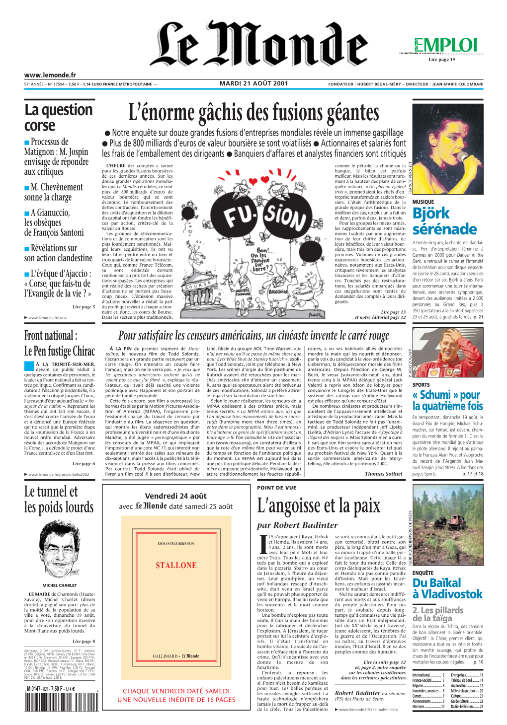 LE MONDE/PAGES&lt;UNE&gt;