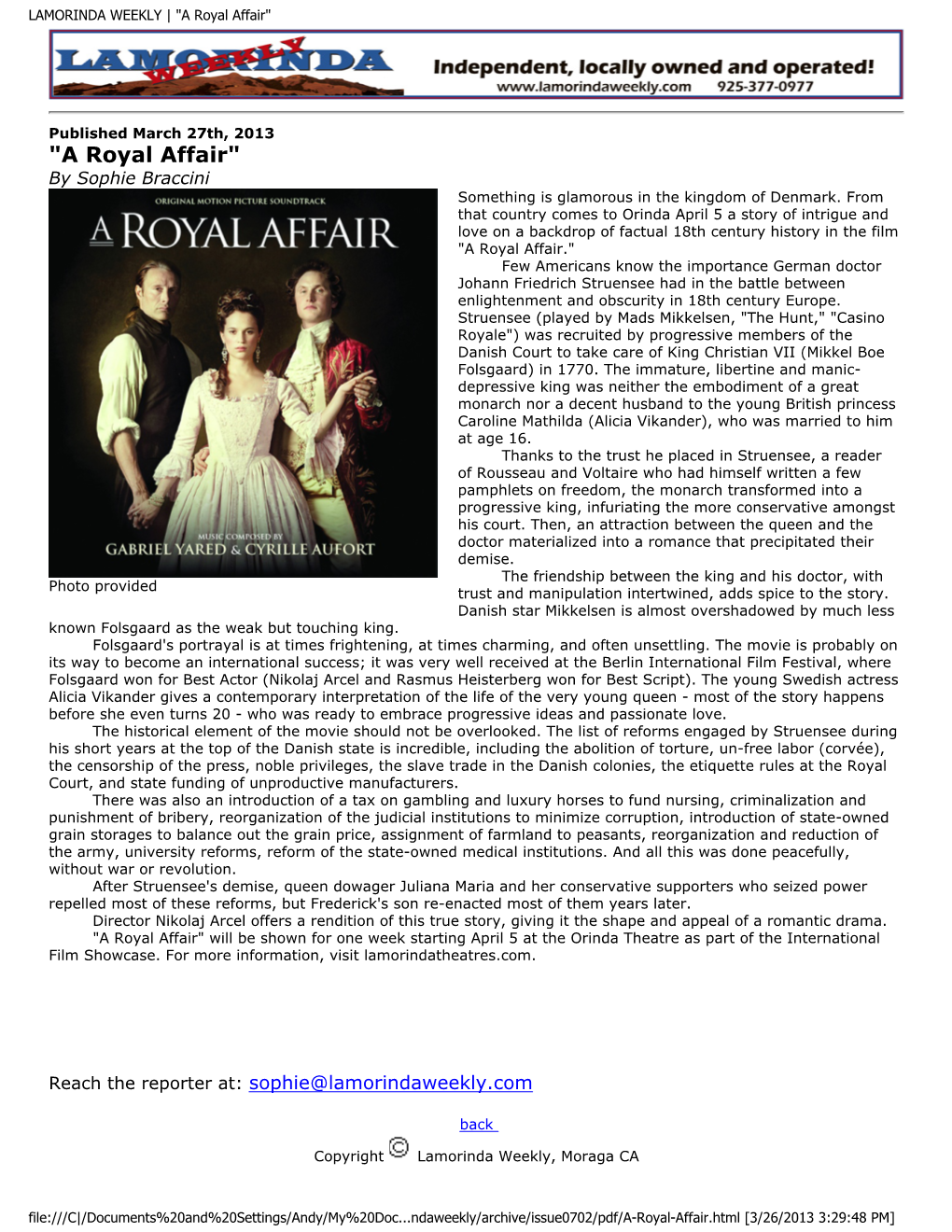 LAMORINDA WEEKLY | "A Royal Affair"