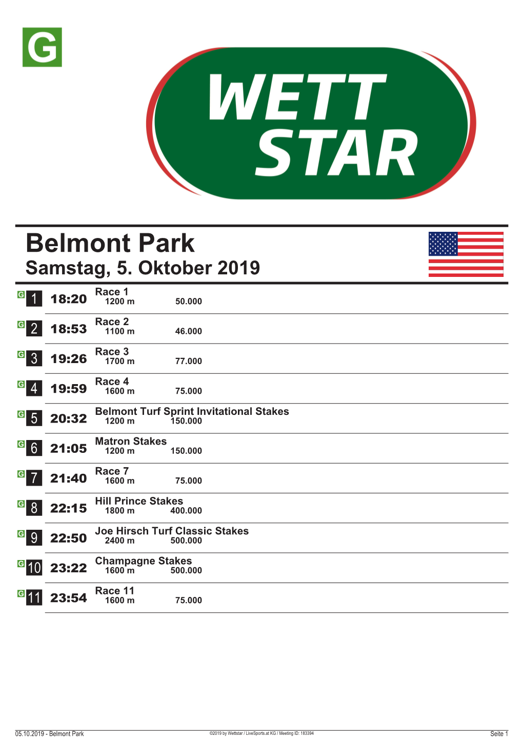 Belmont Park Samstag, 5