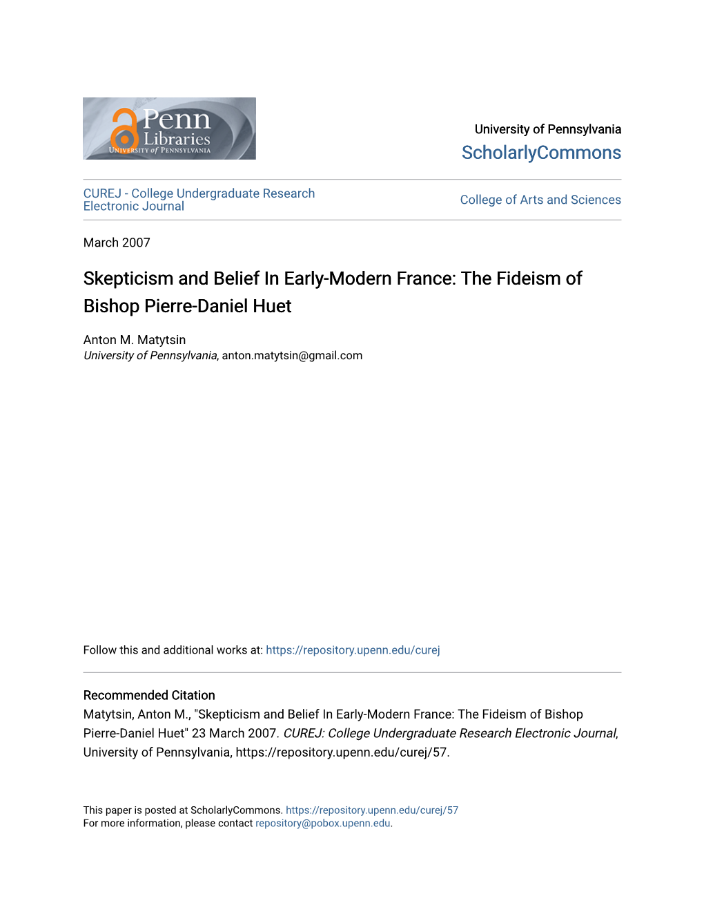 Skepticism and Belief in Early-Modern France: the Fideism of Bishop Pierre-Daniel Huet