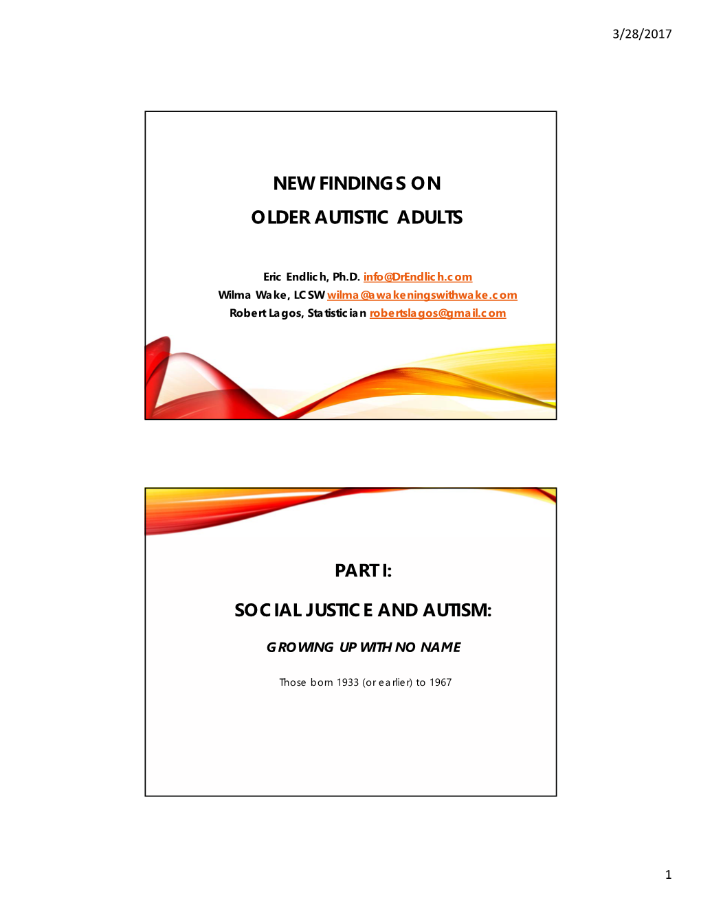 New Findings on Older Autistic Adults Part I