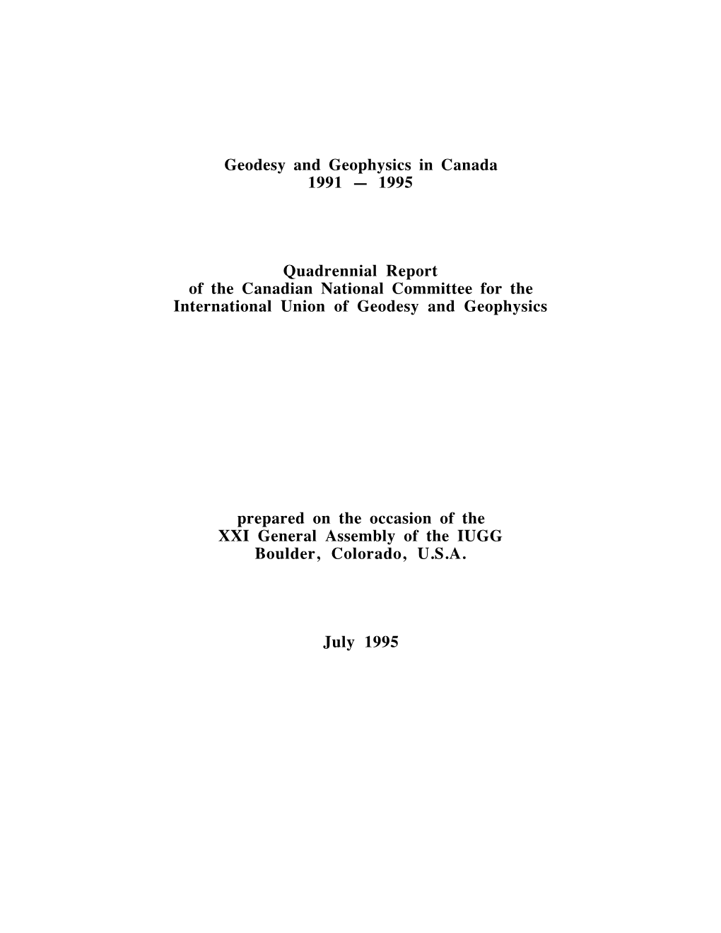 Geodesy and Geophysics in Canada 1991 Ñ 1995
