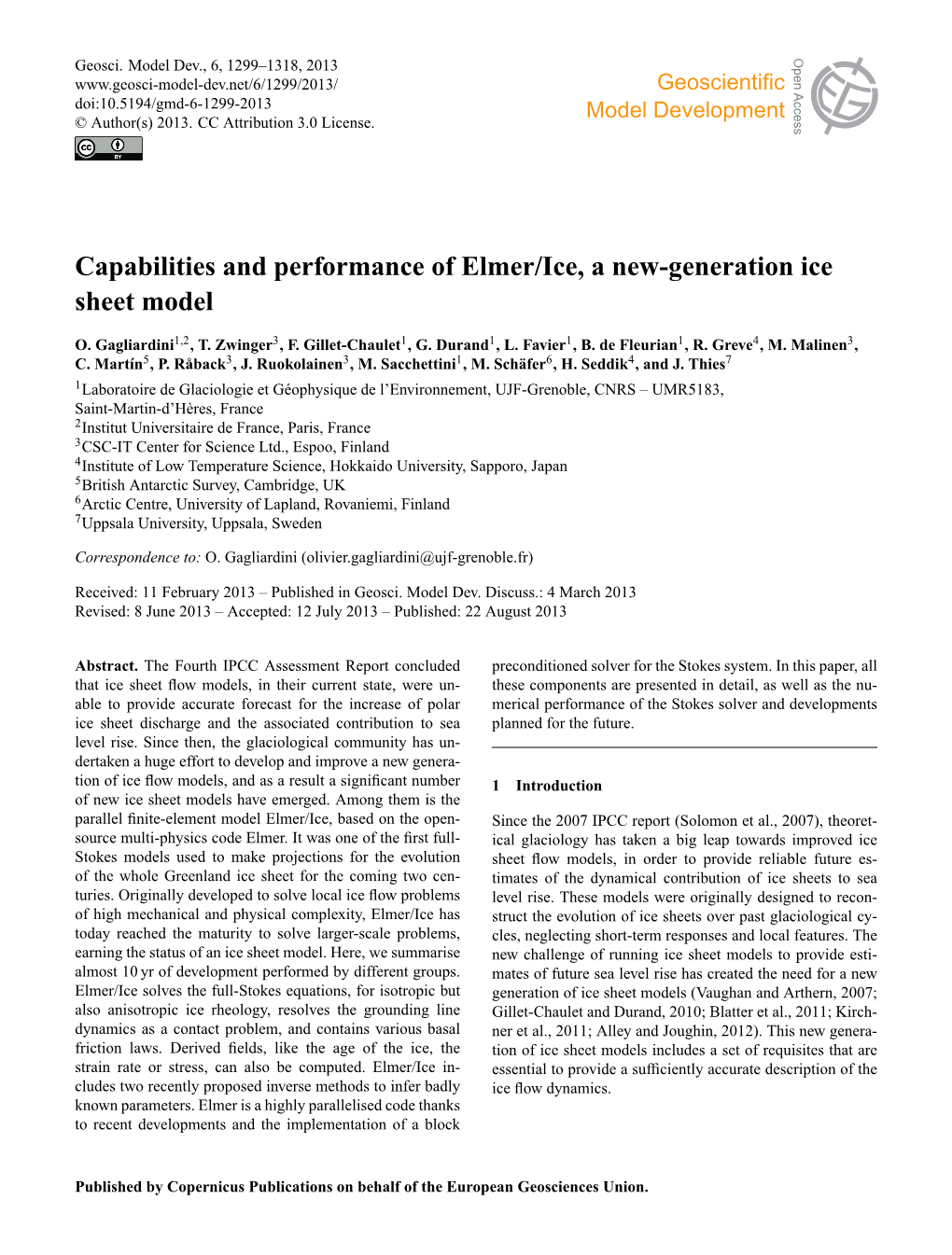 Capabilities and Performance of Elmer/Ice, a New-Generation Ice Sheet