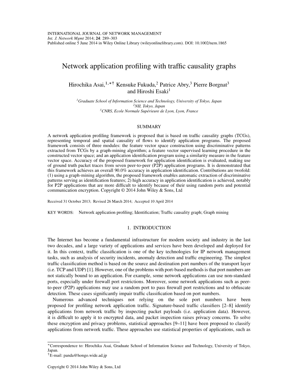NETWORK APPLICATION PROFILING with TRAFFIC CAUSALITY GRAPHS 291 to Search Related ﬂows