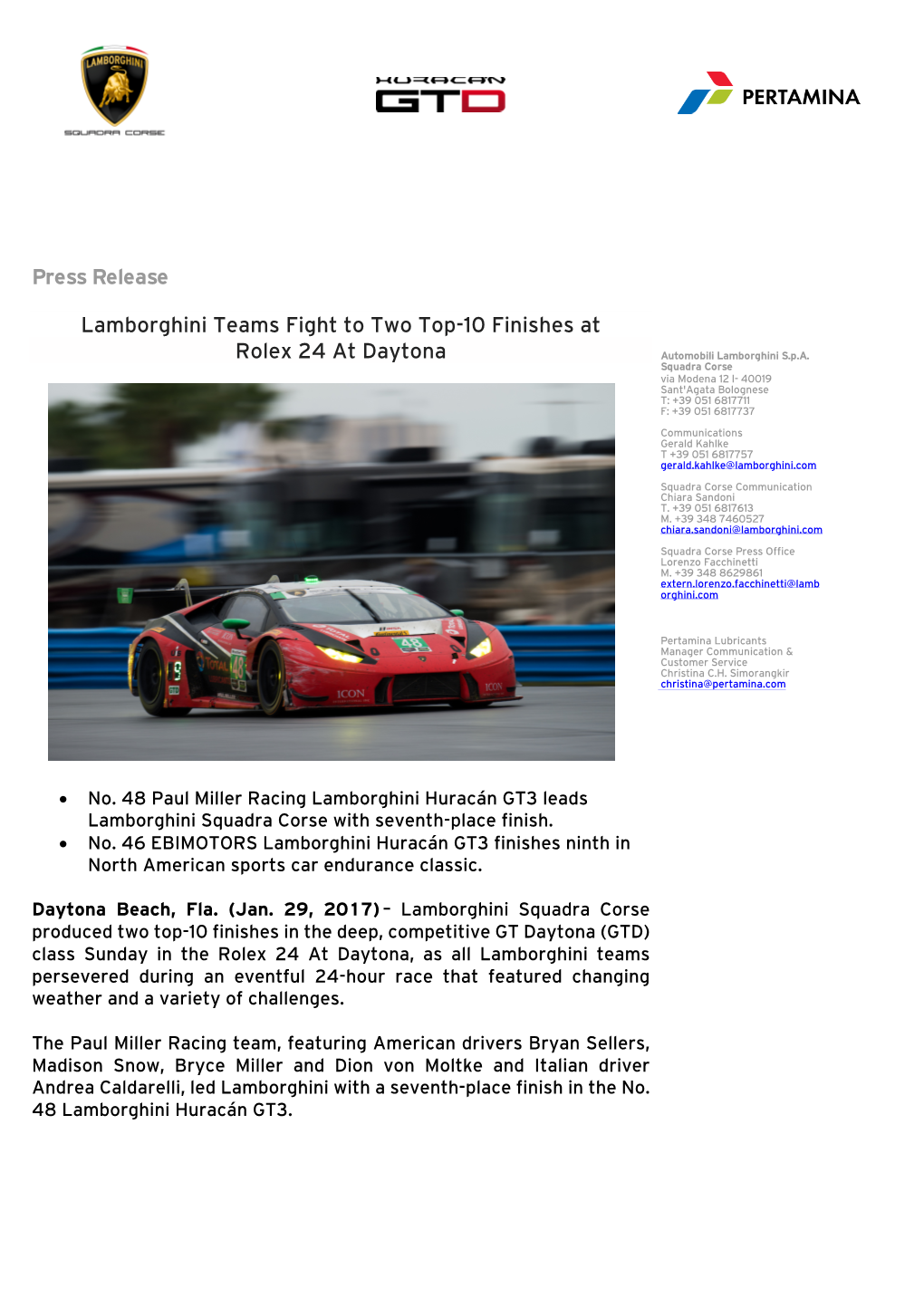 Rolex 24 Race Release