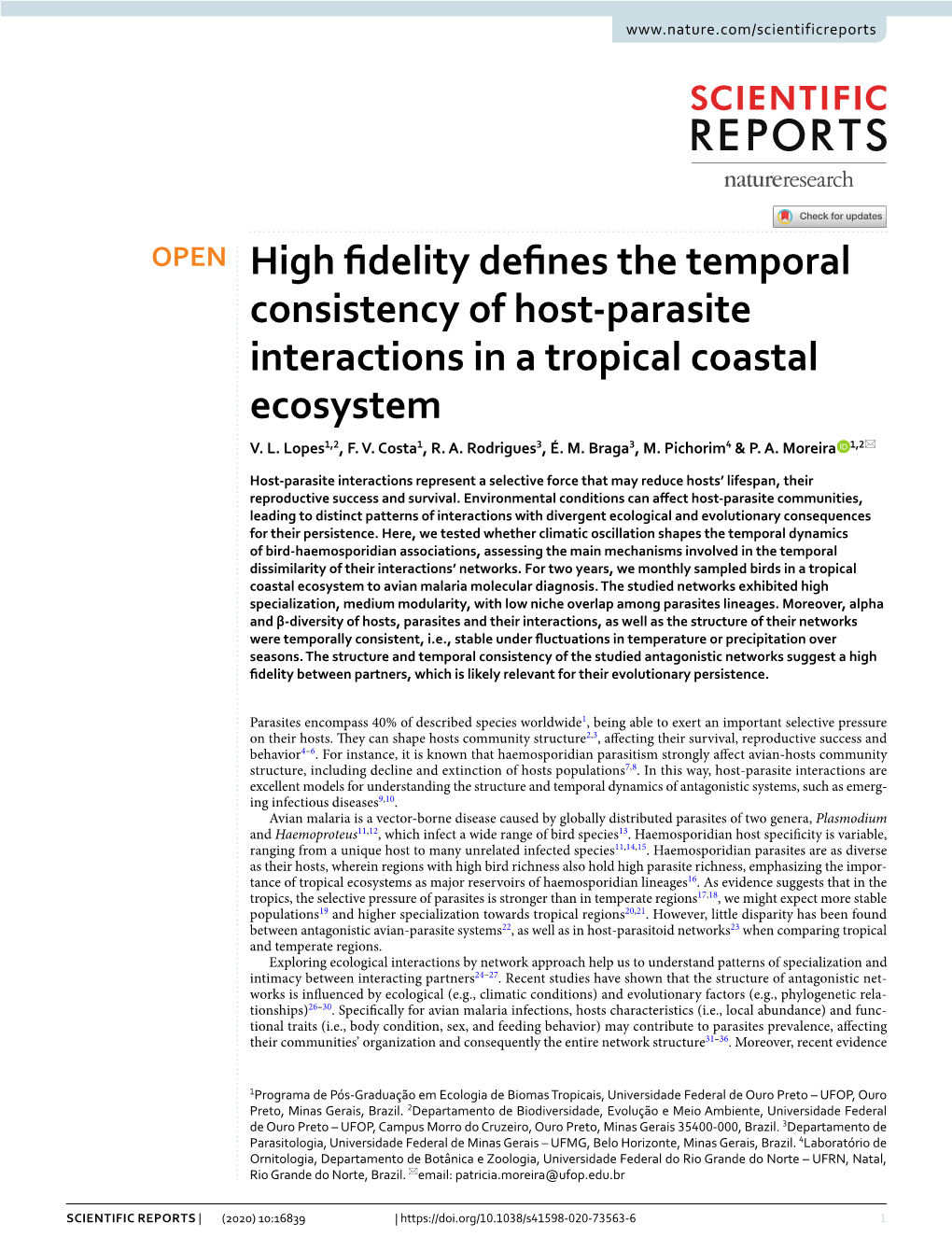 High Fidelity Defines the Temporal Consistency of Host-Parasite