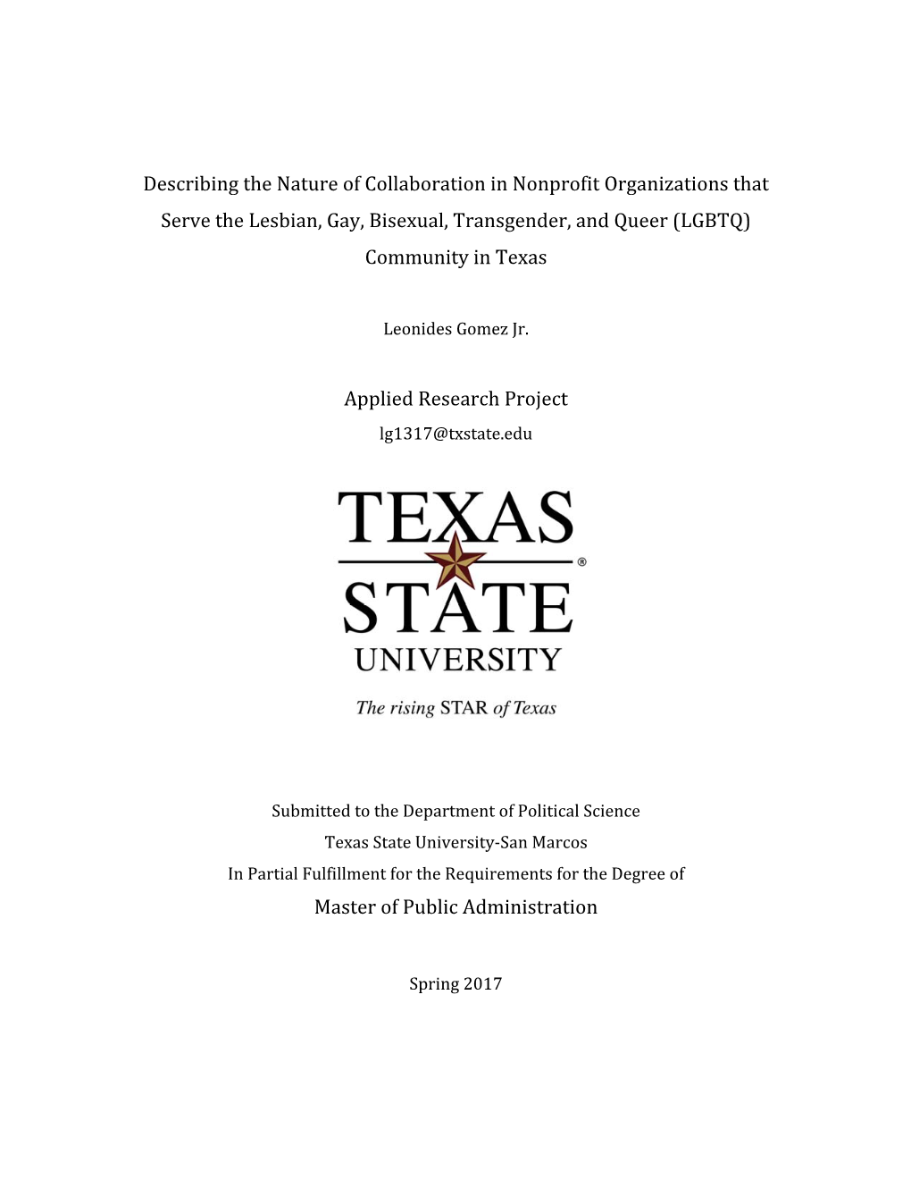 Describing the Nature of Collaboration in Nonprofit Organizations That Serve the Lesbian, Gay, Bisexual, Transgender, and Queer (LGBTQ) Community in Texas