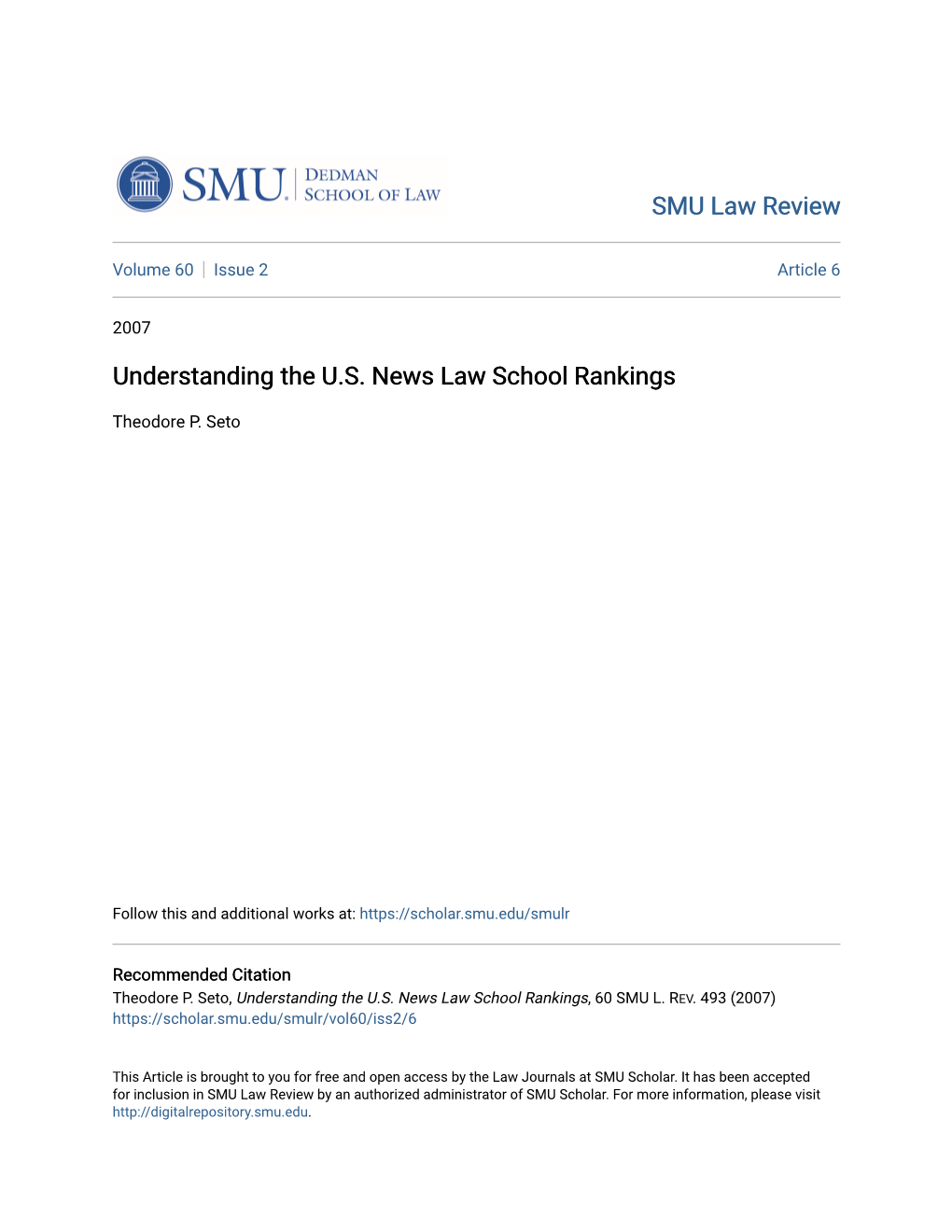 Understanding the U.S. News Law School Rankings