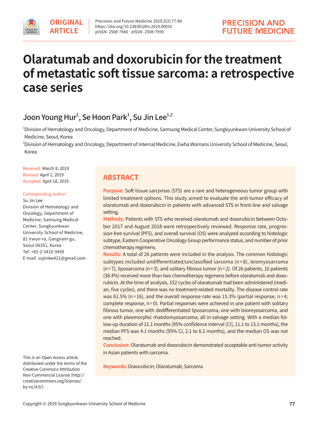 Olaratumab and Doxorubicin for the Treatment of Metastatic Soft Tissue Sarcoma: a Retrospective Case Series