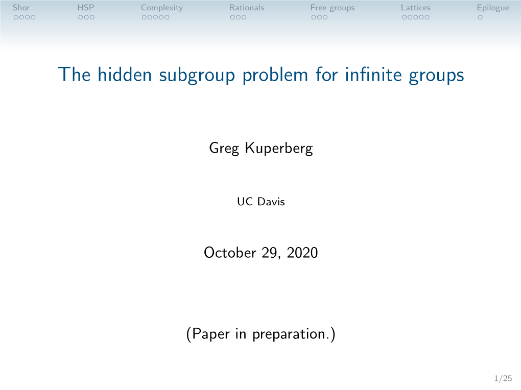 The Hidden Subgroup Problem for Infinite Groups