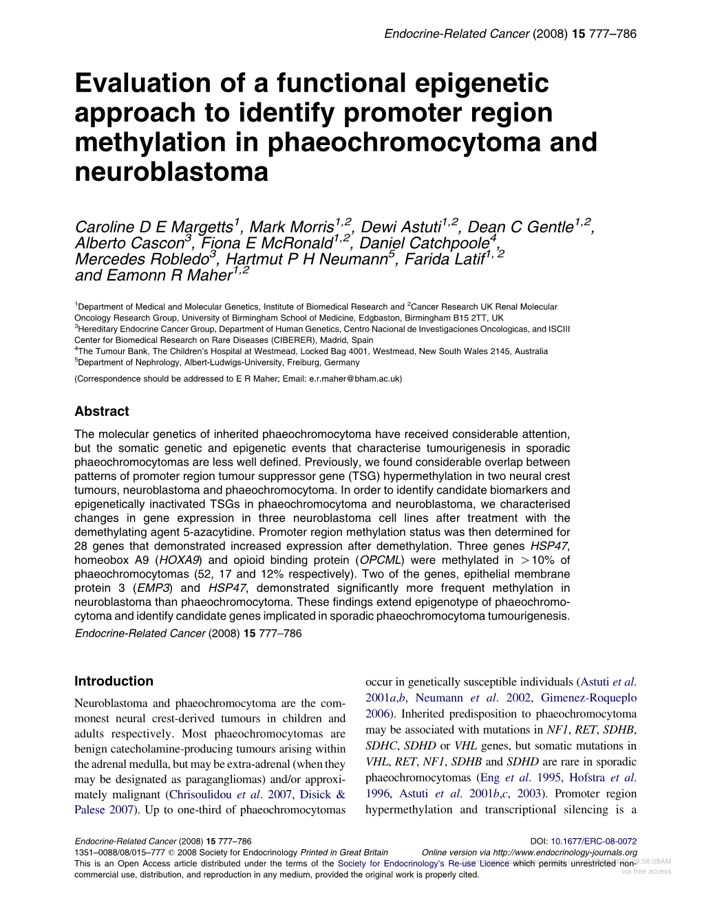 Evaluation of a Functional Epigenetic Approach to Identify Promoter Region Methylation in Phaeochromocytoma and Neuroblastoma