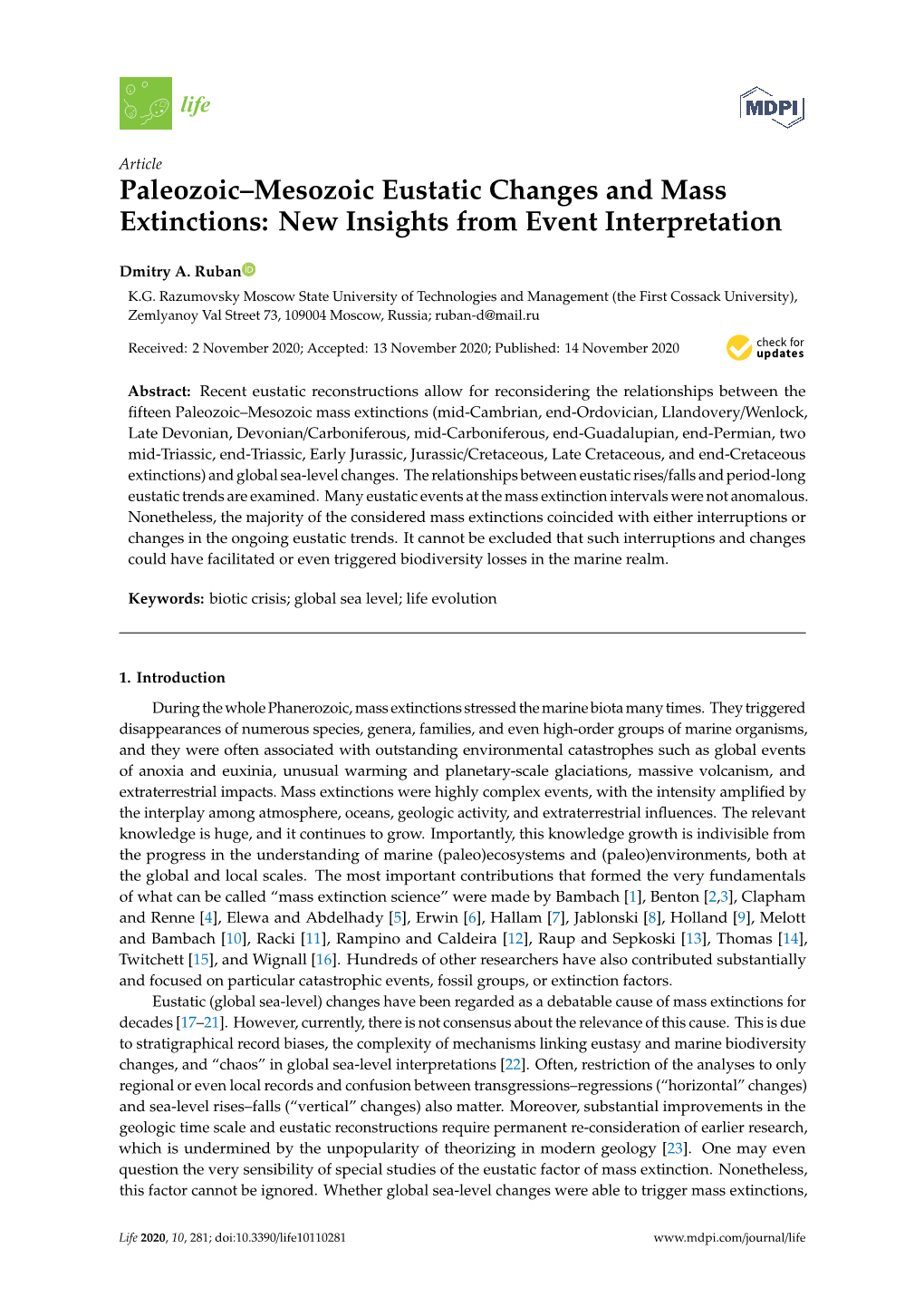 Paleozoic–Mesozoic Eustatic Changes and Mass Extinctions: New Insights from Event Interpretation