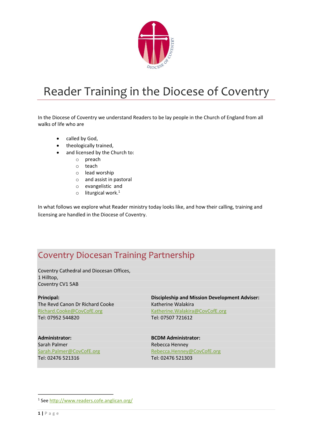 Reader Training in the Diocese of Coventry