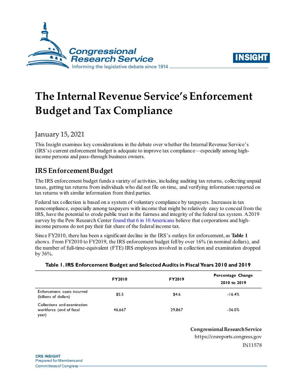 The Internal Revenue Service's Enforcement Budget and Tax