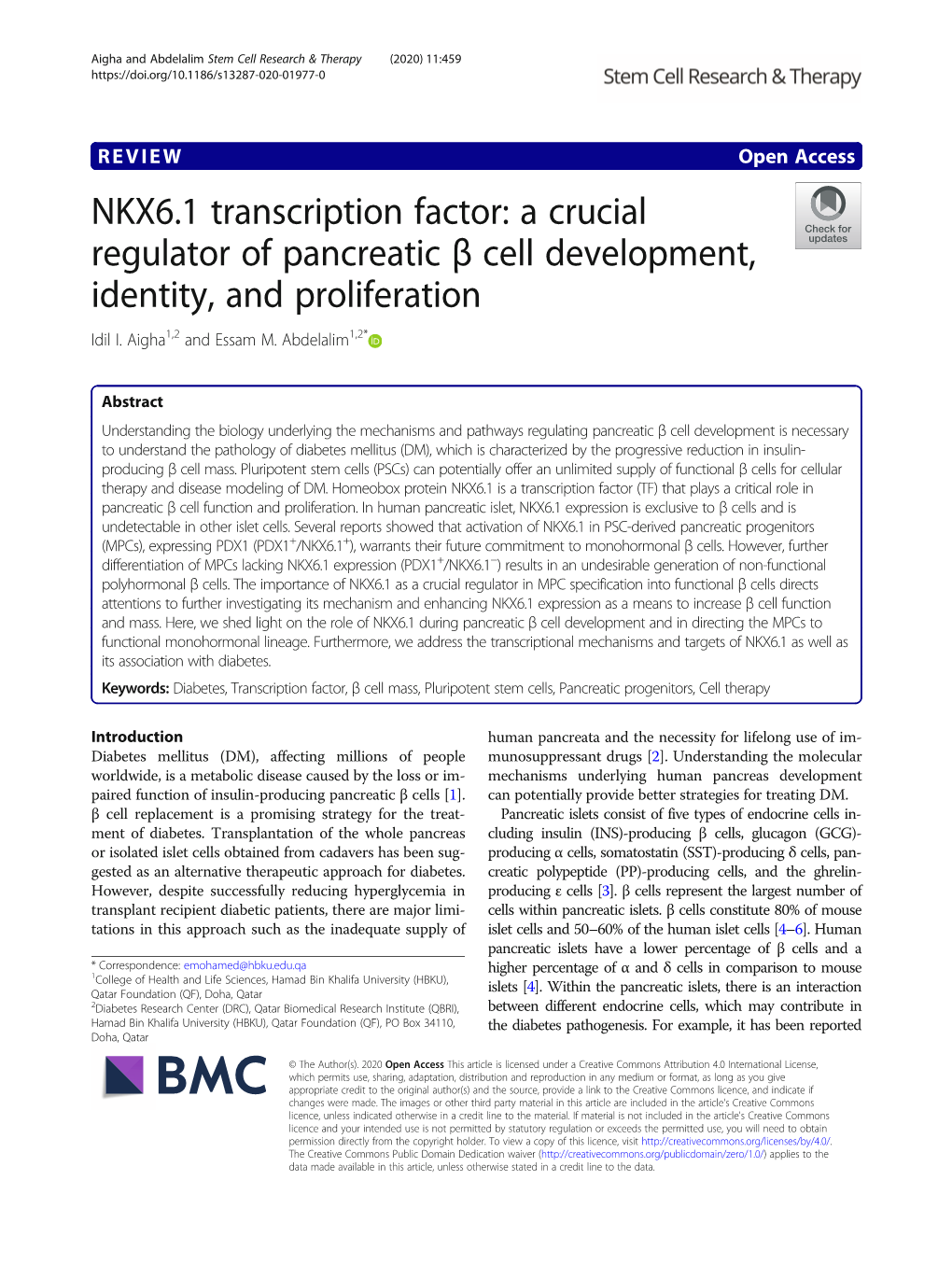 NKX6.1 Transcription Factor: a Crucial Regulator of Pancreatic Β Cell Development, Identity, and Proliferation Idil I