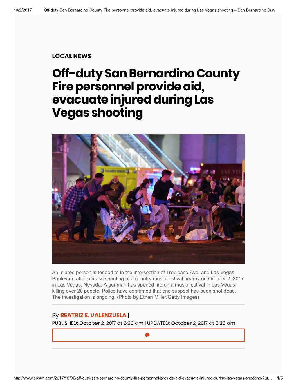 Off-Duty San Bernardino County Fire Personnel Provide Aid, Evacuate Injured During Las Vegas Shooting – San Bernardino Sun