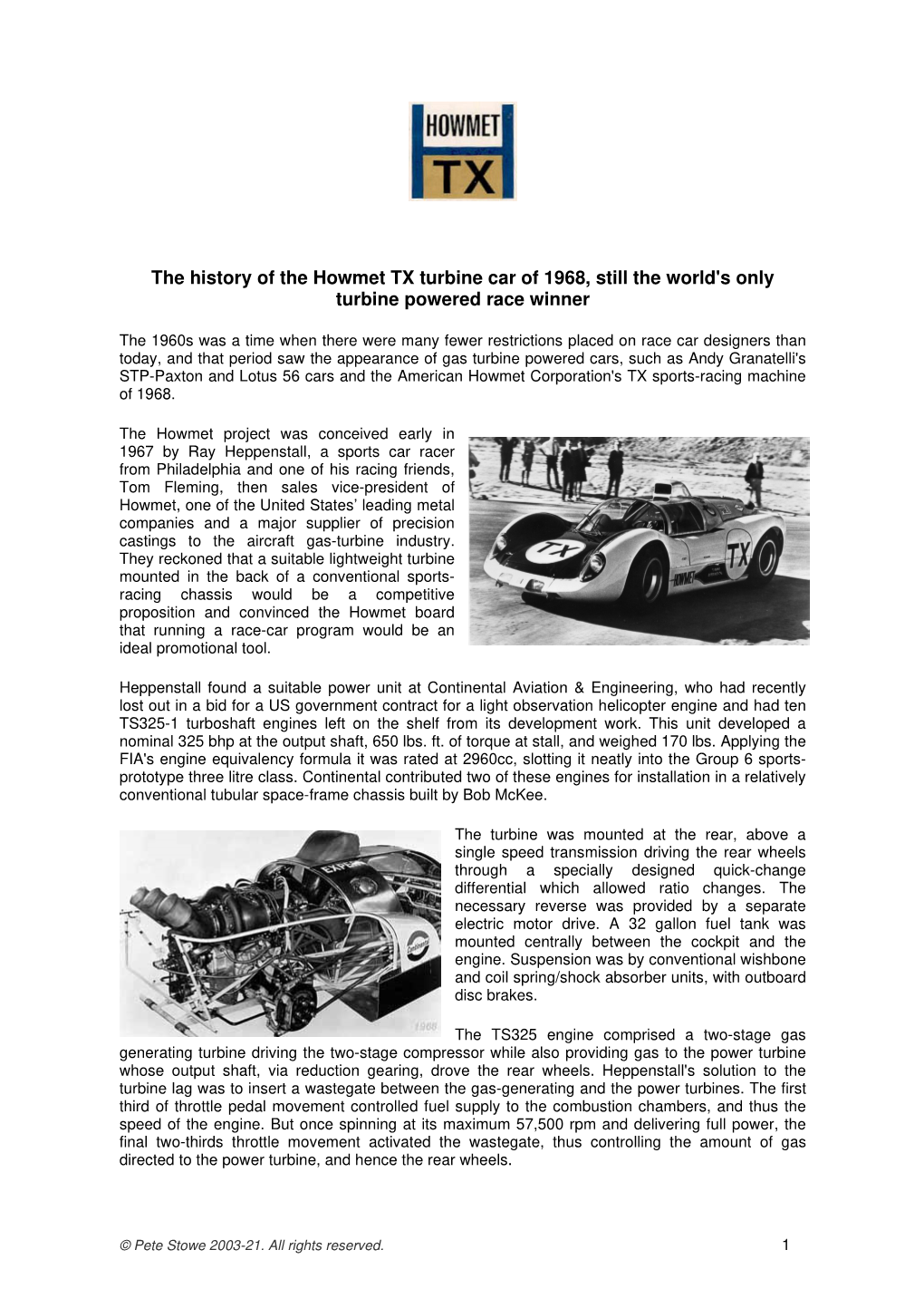 The History of the Howmet TX Turbine Car of 1968, Still the World's Only Turbine Powered Race Winner