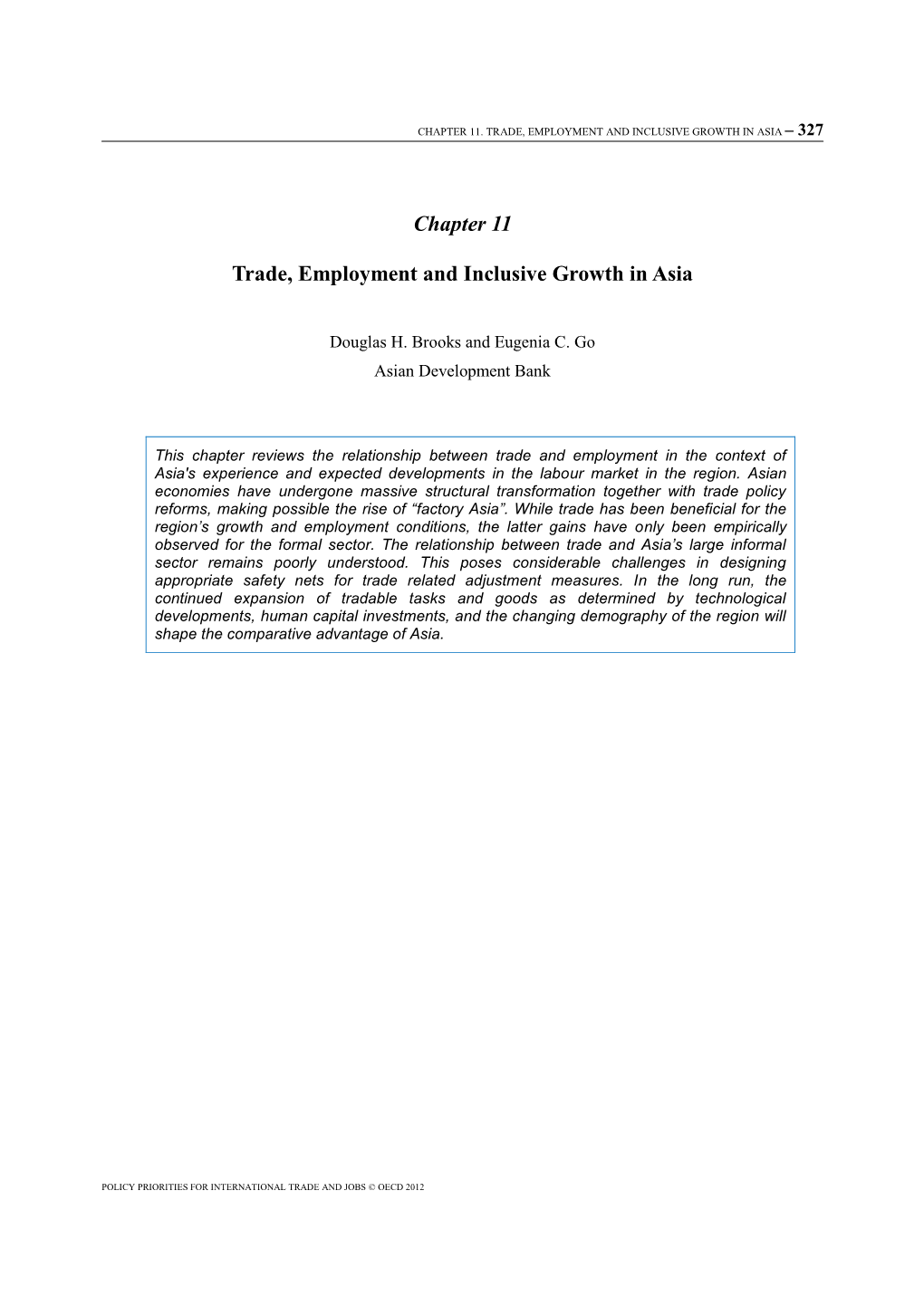 Chapter 11 Trade, Employment and Inclusive Growth in Asia
