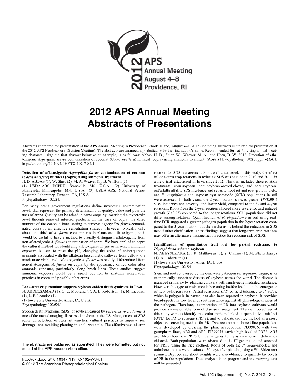 2012 APS Annual Meeting Abstracts of Presentations