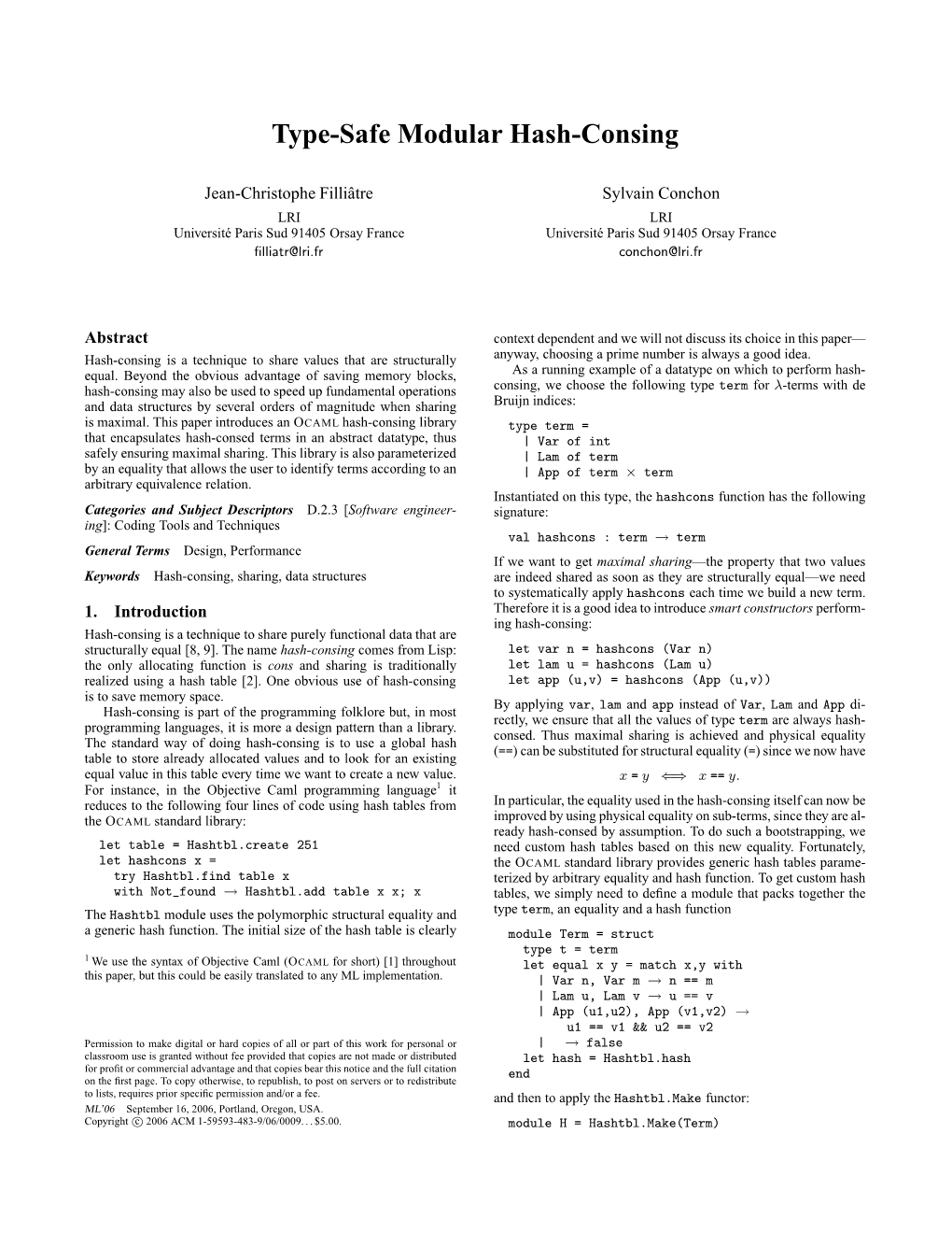 Type-Safe Modular Hash-Consing