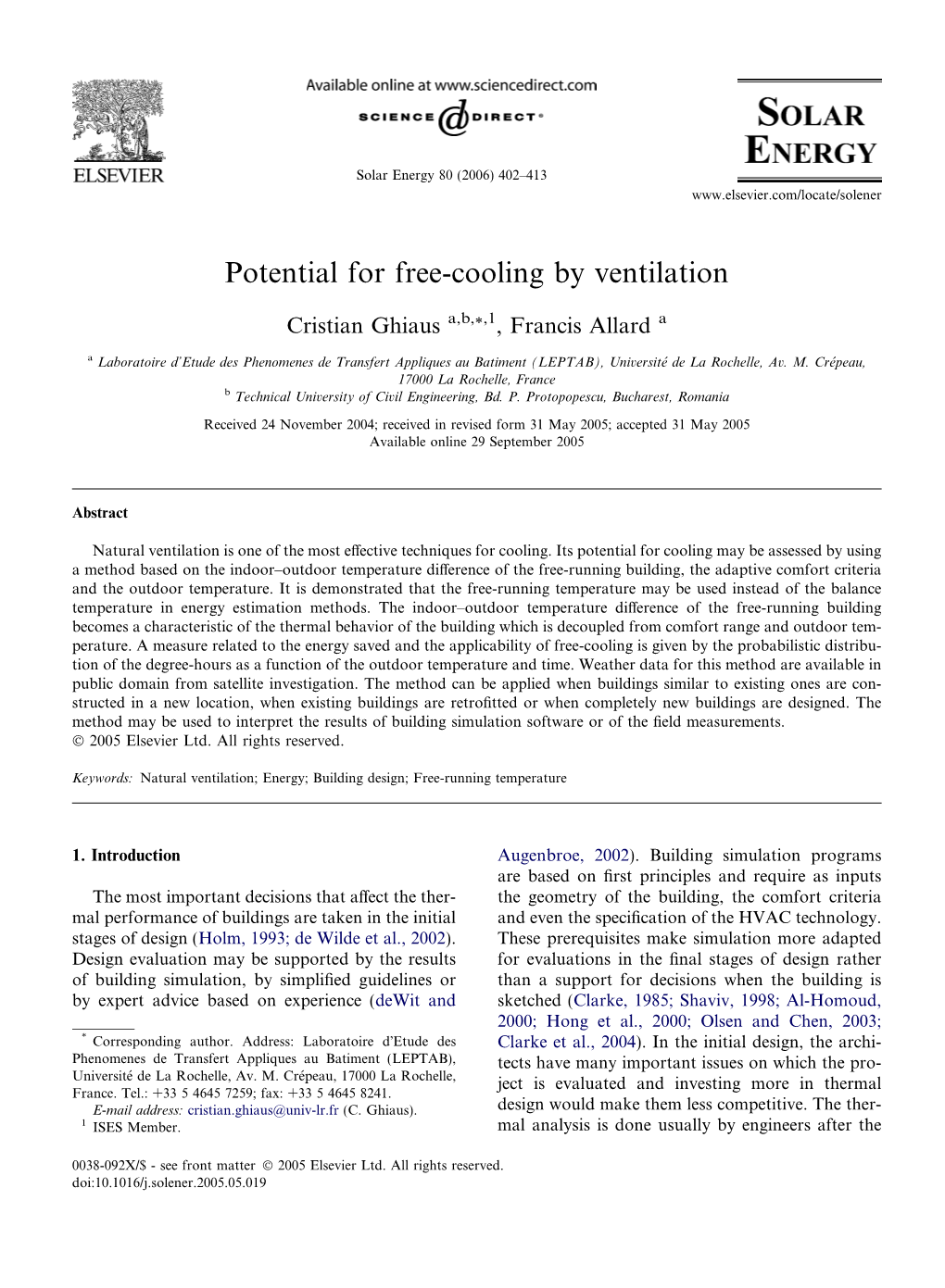 Potential for Free-Cooling by Ventilation