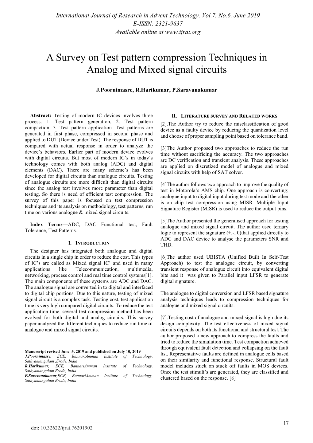 A Survey on Test Pattern Compression Techniques in Analog and Mixed Signal Circuits