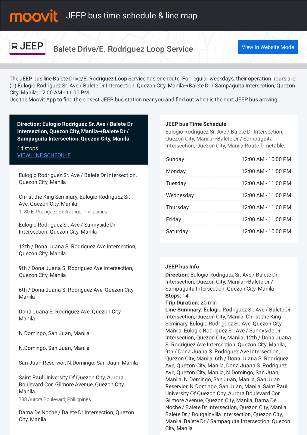 JEEP Bus Time Schedule & Line Route