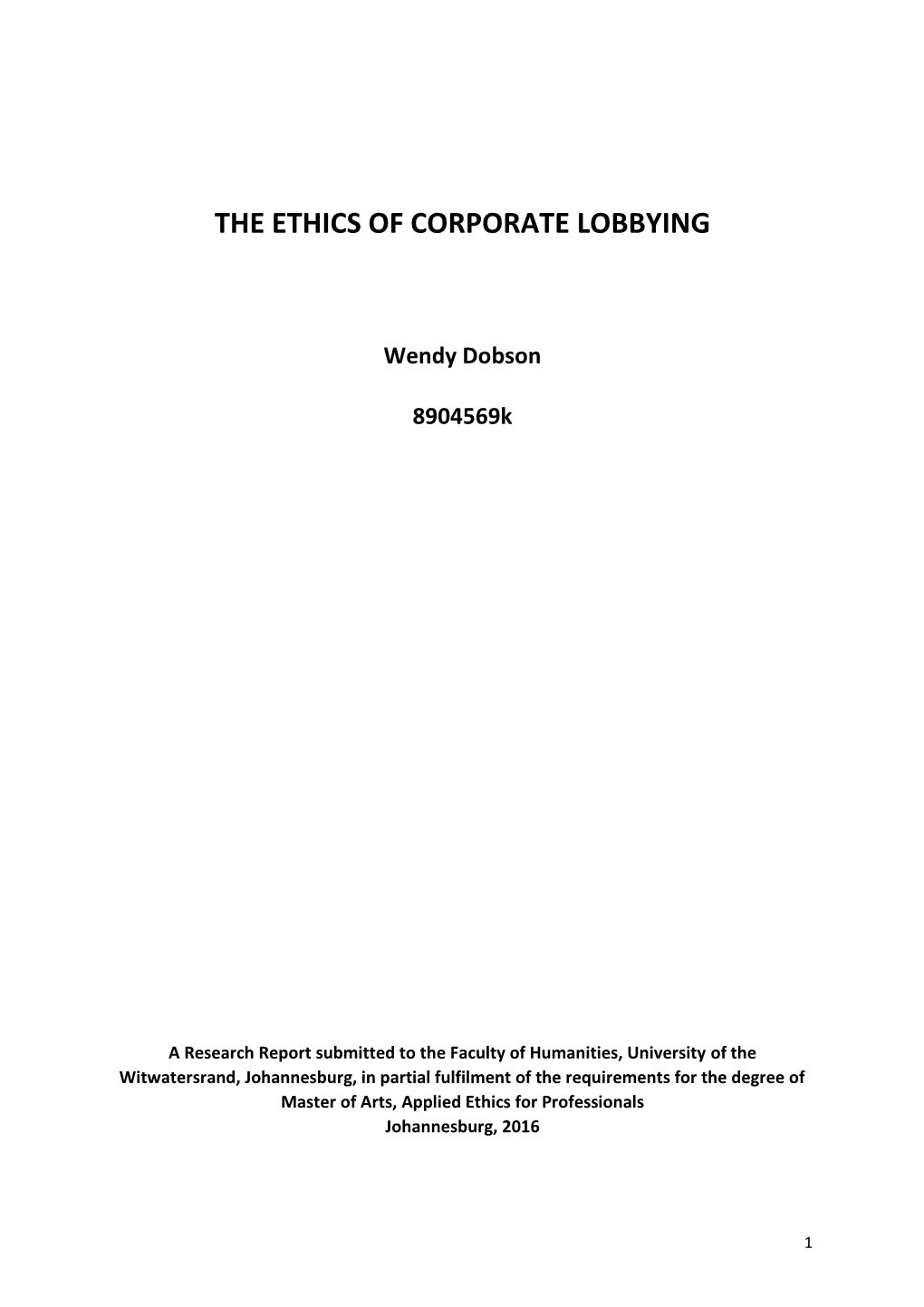 The Ethics of Corporate Lobbying