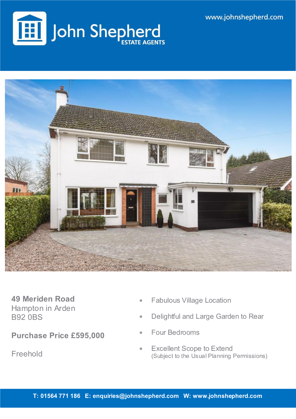 49 Meriden Road Hampton in Arden B92 0BS Purchase Price £595,000