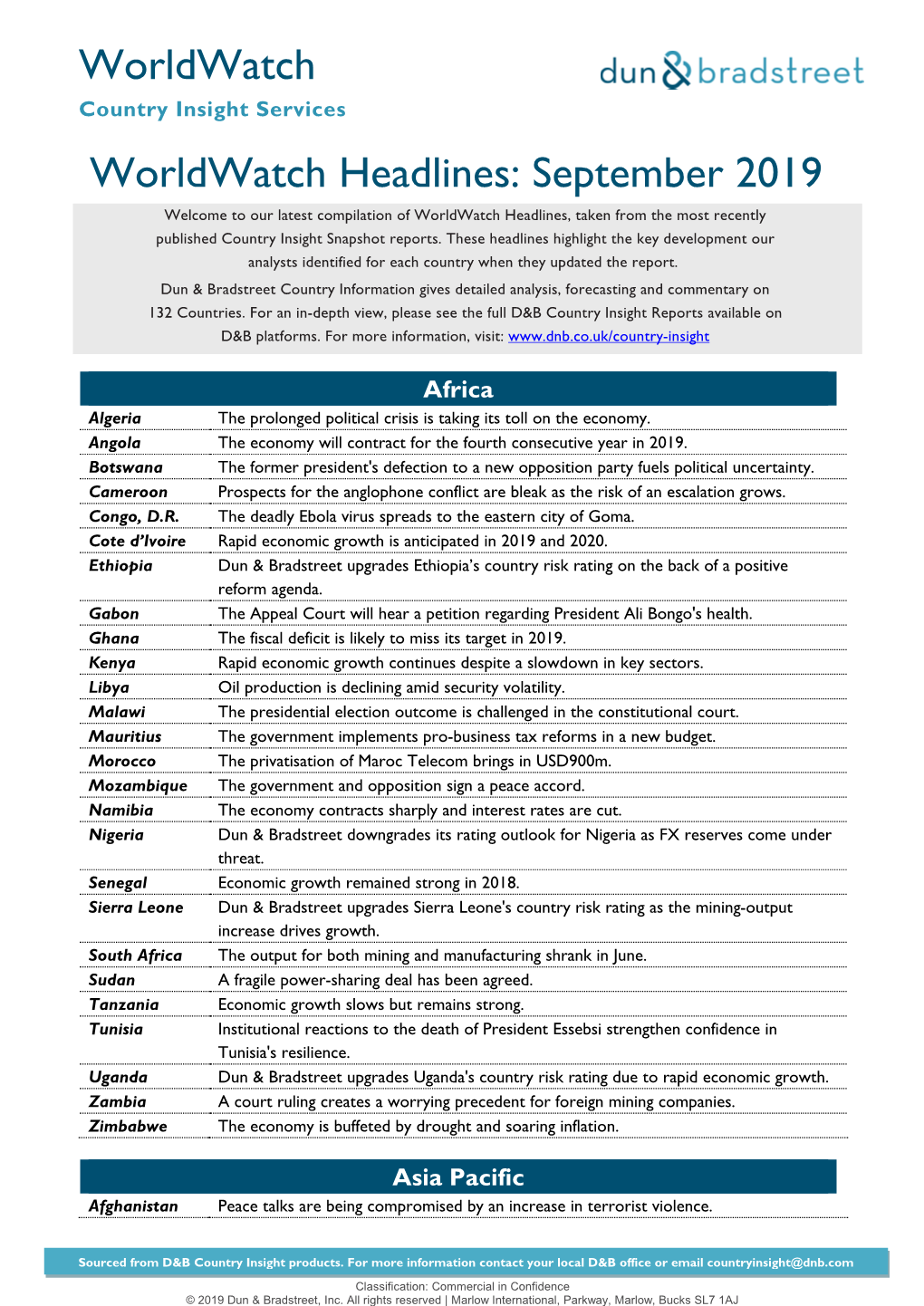 World Watch, a New Bi-Monthly Update of Key Country Risk