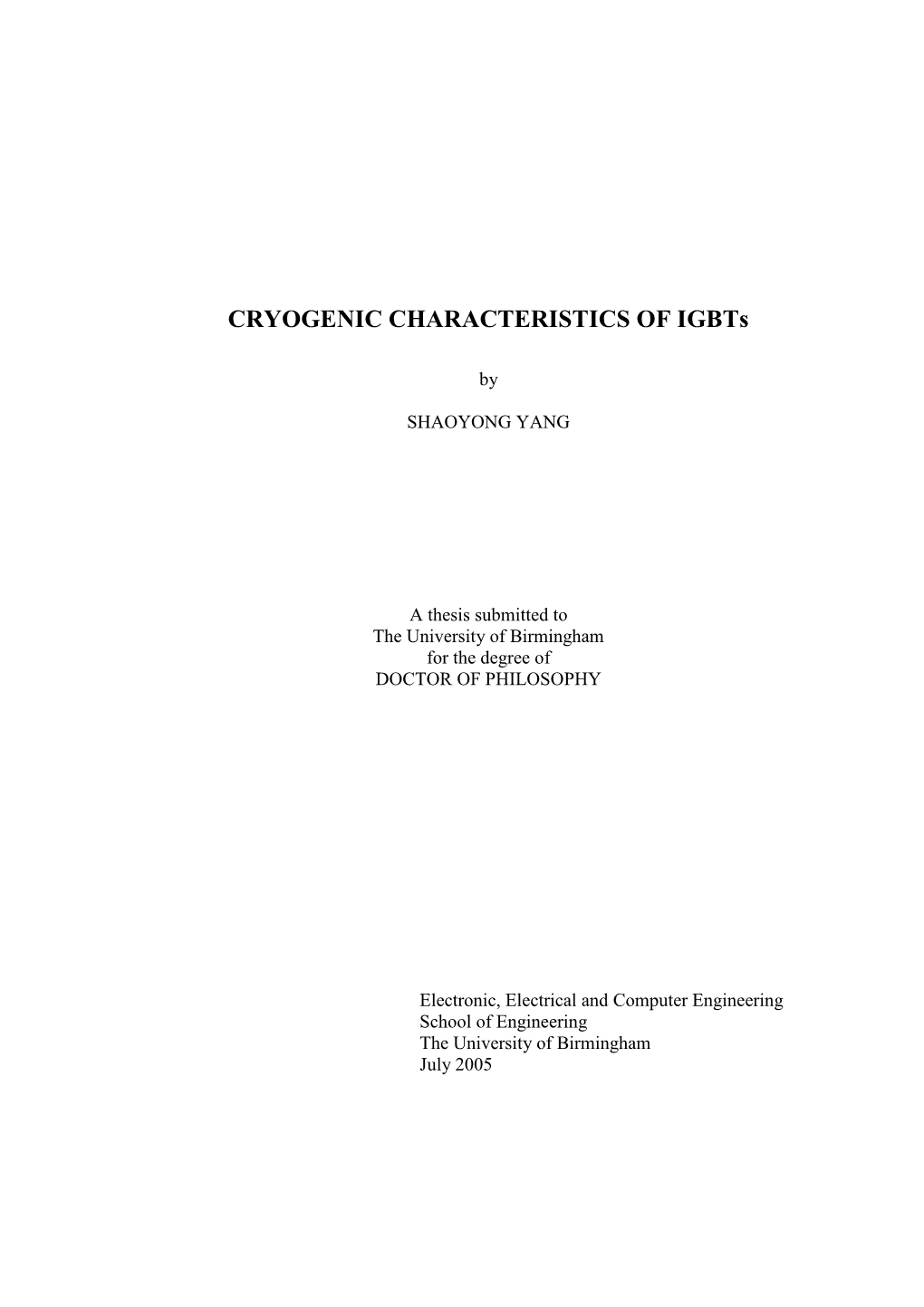 CRYOGENIC CHARACTERISTICS of Igbts