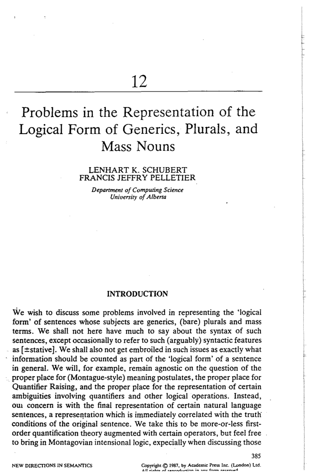 Problems in the Representation of the Logical Form of Generics, Plurals, and Mass Nouns