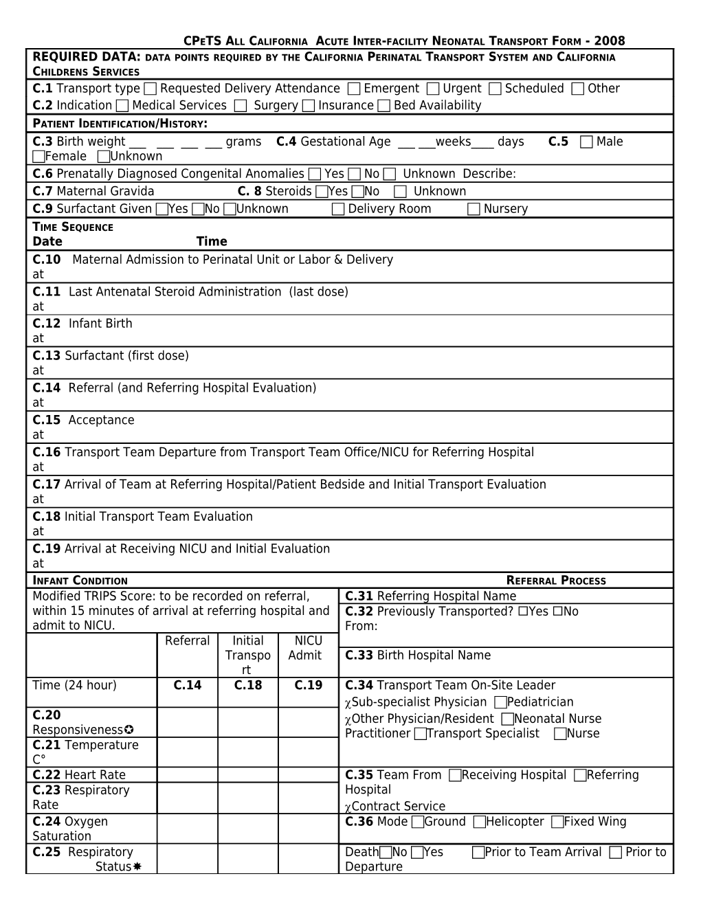 Draft 7 Neonatal Transport Form Draft 7