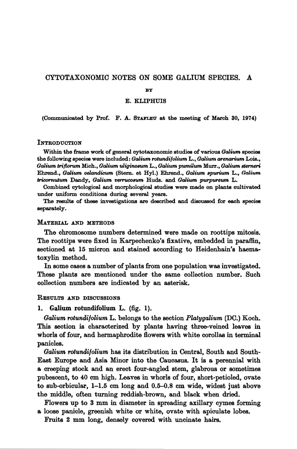 Cytotaxonomic Notes on Some Galium Species. A