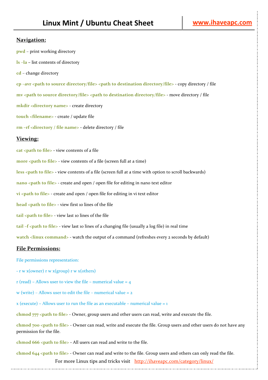 Linux Mint / Ubuntu Cheat Sheet