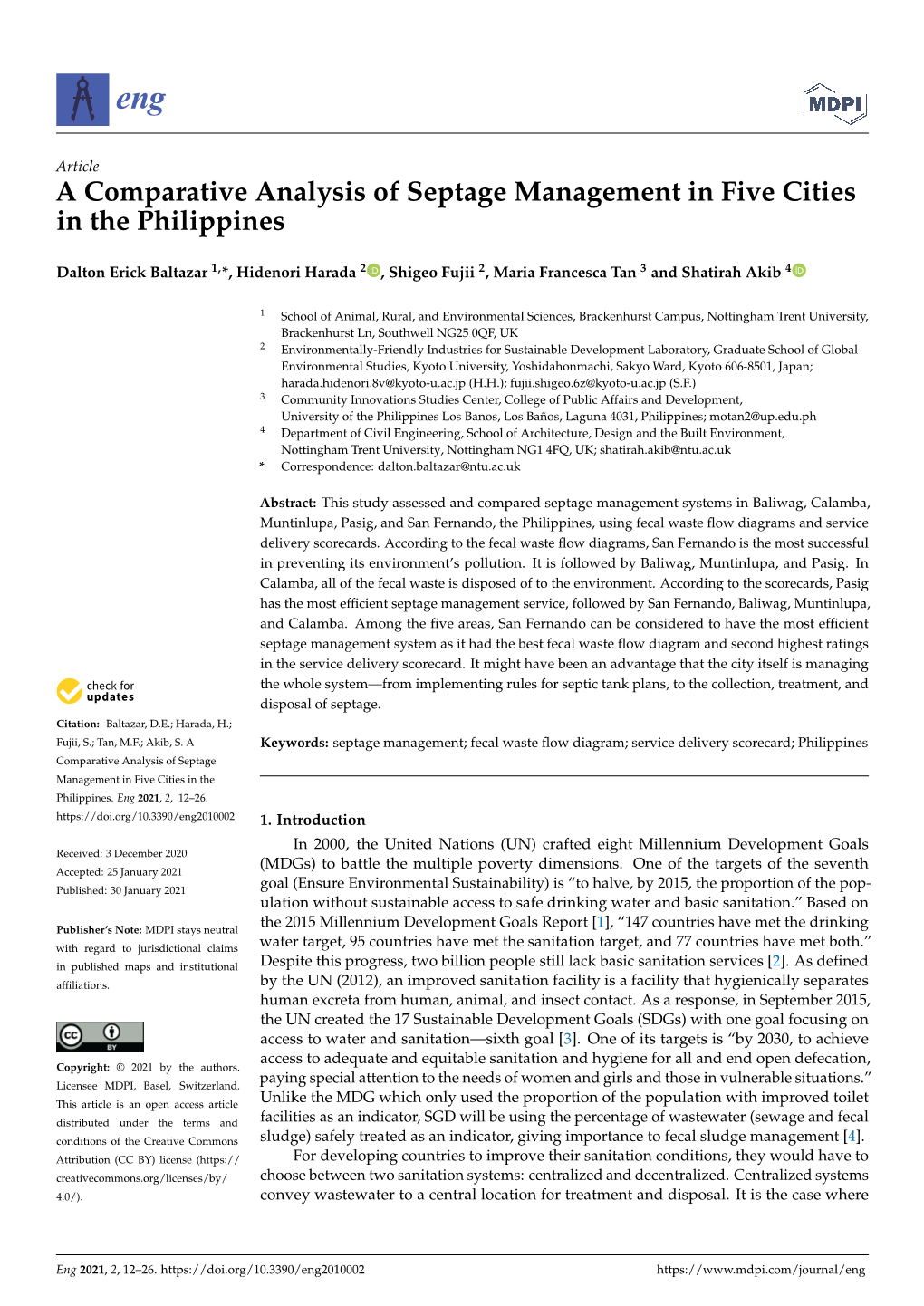 A Comparative Analysis of Septage Management in Five Cities in the Philippines