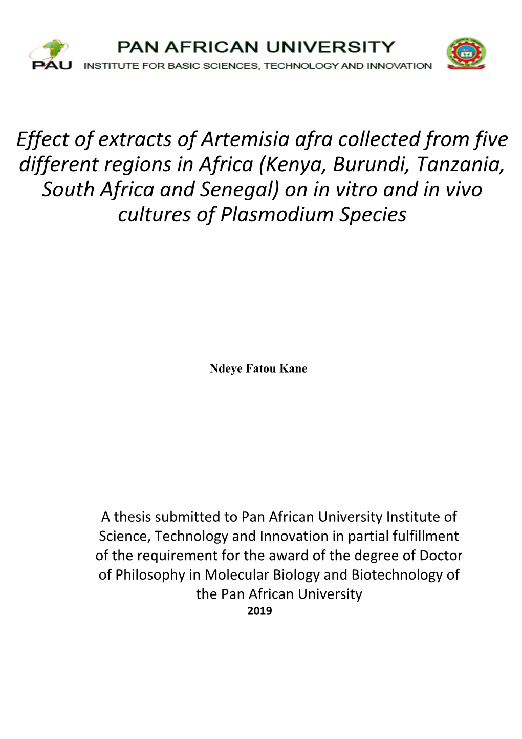 Effect of Extracts of Artemisia Afra Collected from Five