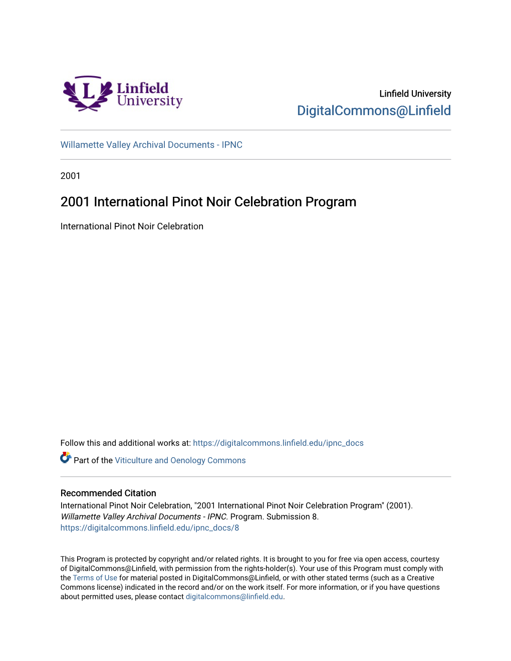 2001 International Pinot Noir Celebration Program