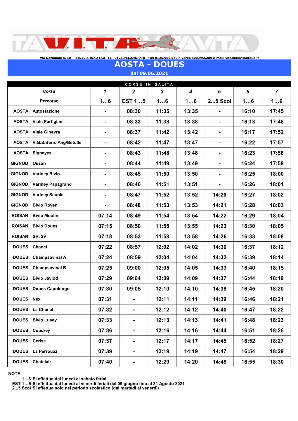 AOSTA - DOUES Dal 09.06.2021