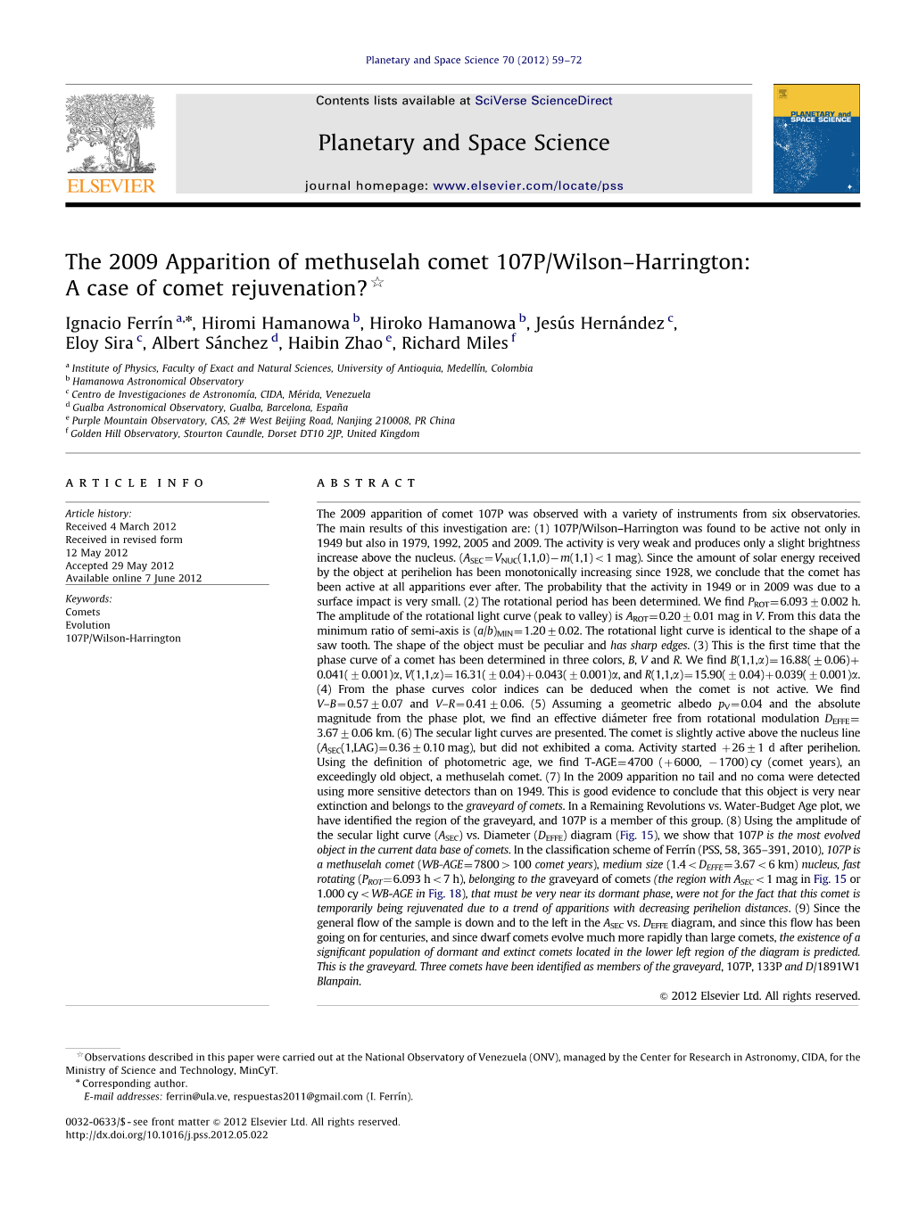 The 2009 Apparition of Methuselah Comet 107P/Wilson–Harrington A