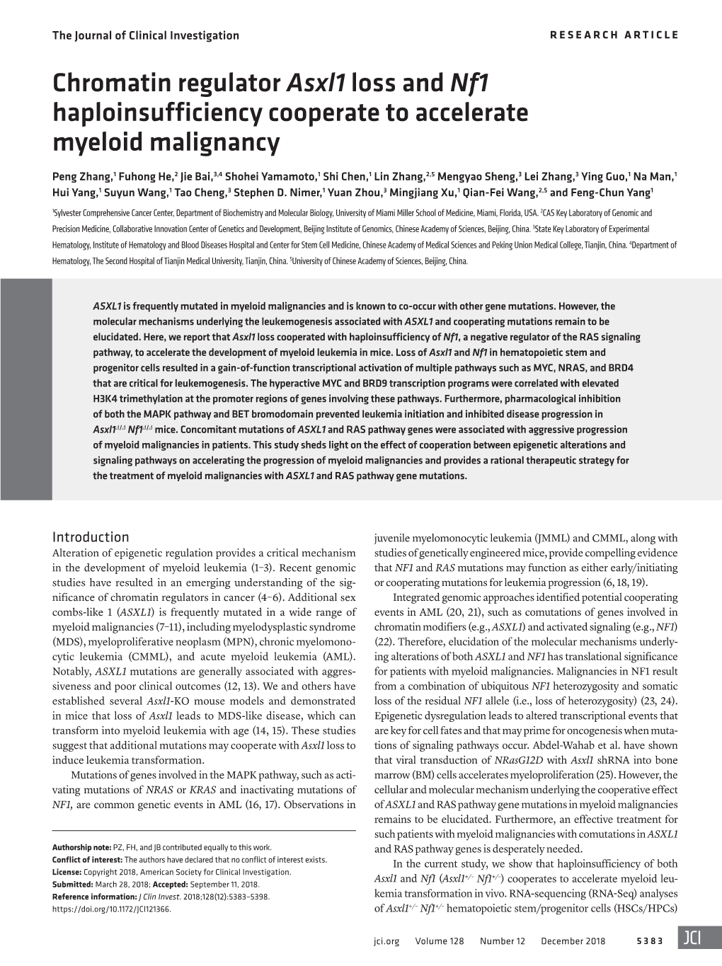 Chromatin Regulator Asxl1 Loss and Nf1 Haploinsufficiency Cooperate to Accelerate Myeloid Malignancy