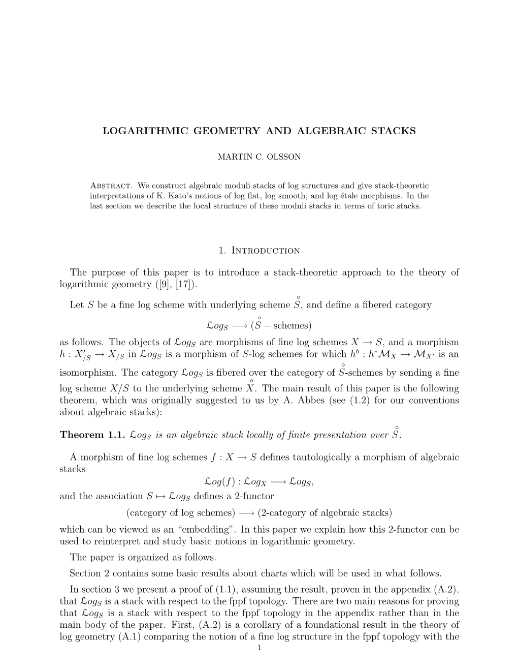 Logarithmic Geometry and Algebraic Stacks 11