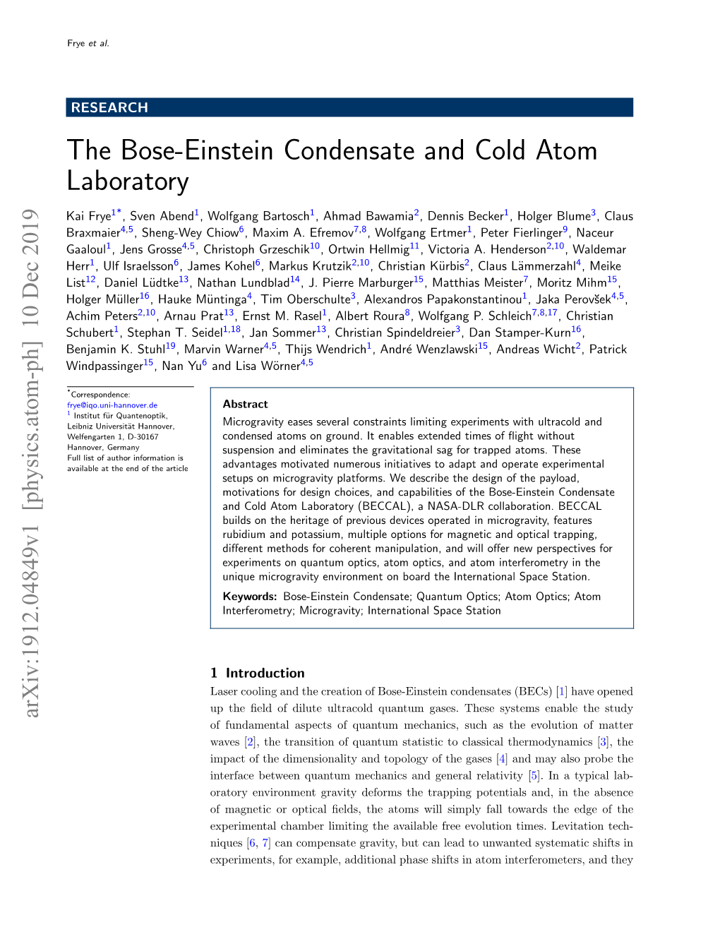 The Bose-Einstein Condensate and Cold Atom Laboratory