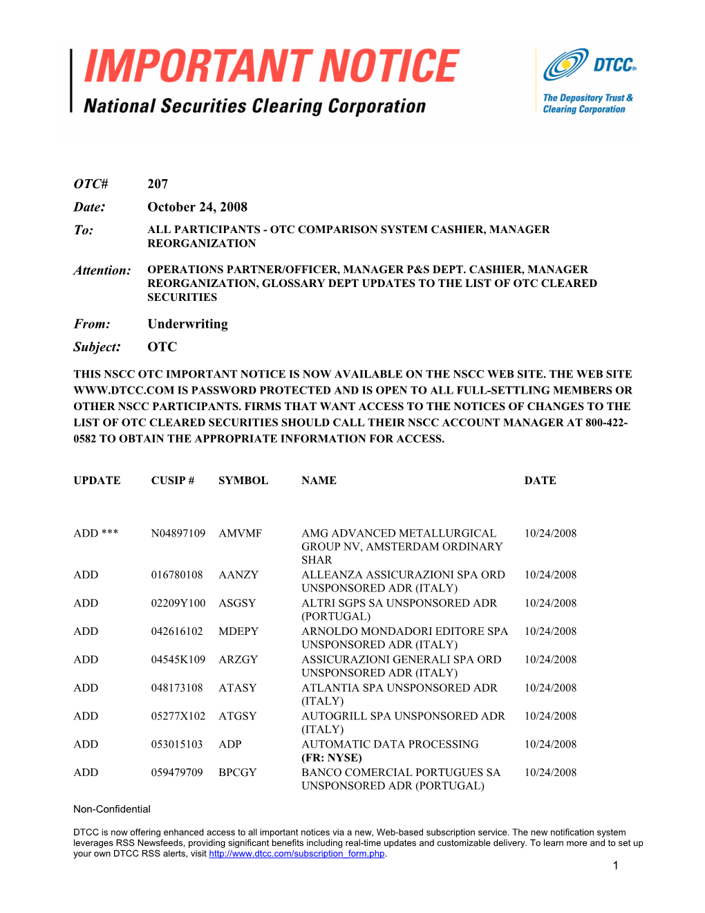 NSCC Important Notice