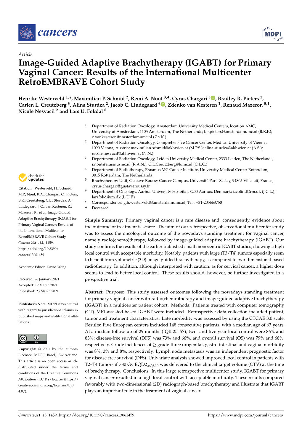 Image-Guided Adaptive Brachytherapy (IGABT) for Primary Vaginal Cancer: Results of the International Multicenter Retroembrave Cohort Study