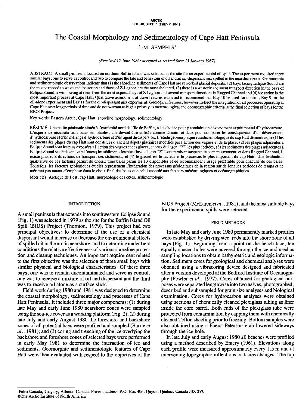 The Coastal Morphology and Sedimentology of Cape Hatt Peninsula J.-M